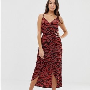 ASOS Red and Black Midi Wrap Dress